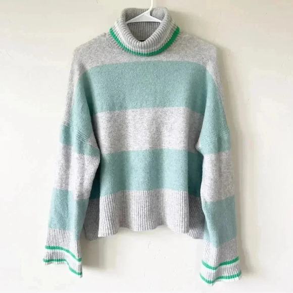J.Crew Striped turtleneck sweater in Supersoft yarn Heather Grey Mint Size Large - Picture 5 of 12